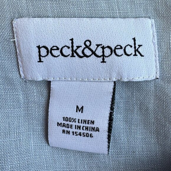 Peck & Peck Linen Tunic Button Down has Side Slits with Ties Robin Egg Blue Med - Picture 5 of 6